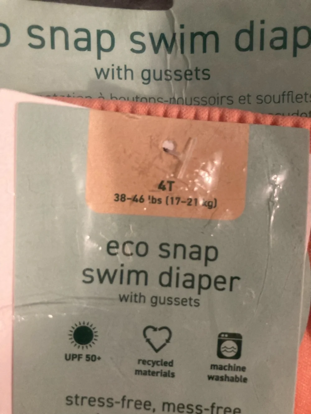 NEW Green Sprouts ~ Reusable Eco Snap Swim Diaper ~ Coral 4T (38-46lbs) UPF 50+